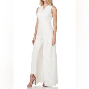 Kay Unger  Walk Thru Maxi Lace White Jumpsuit Size 10